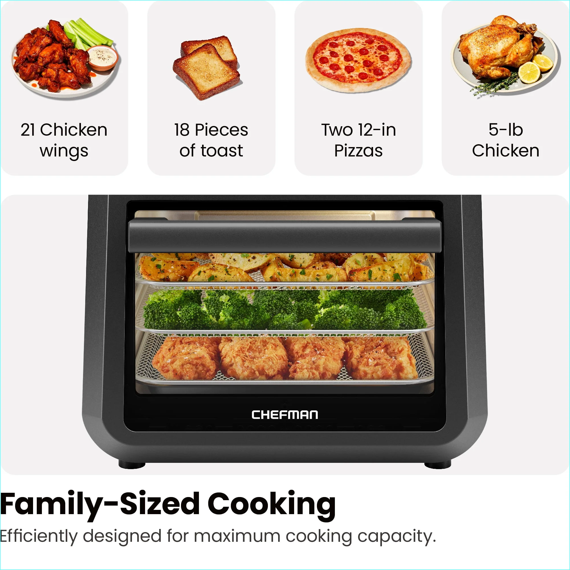 Chefman Multifunctional Digital 10 Qt. Air Fryer+ Rotisserie, Fry, Roast & Bake, 17 Presets - Black, New