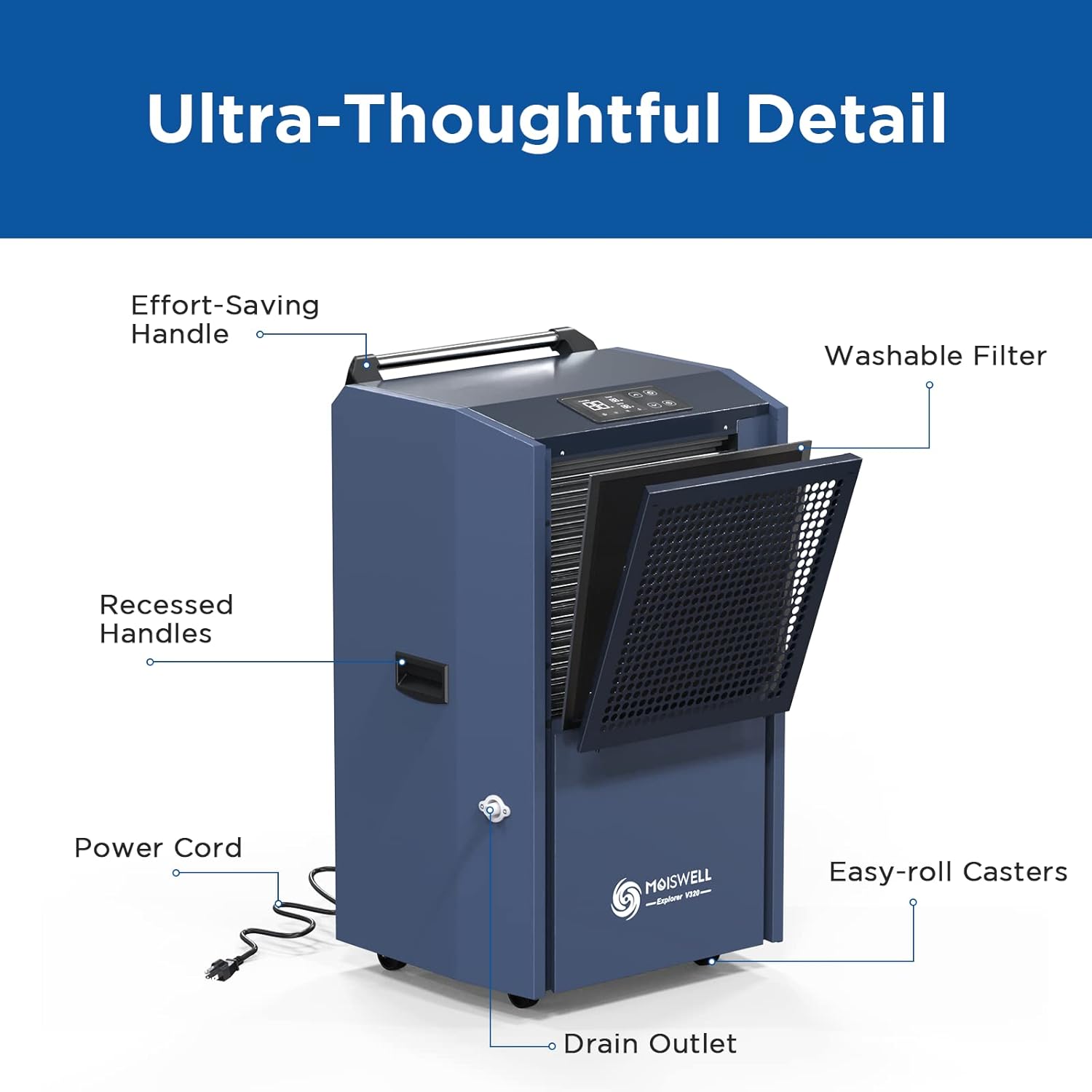305 Pint Commercial Dehumidifier for Industrial Sites, Commercial-Grade Dehumidifiers with Drain Hose for Large Spaces Basements, Warehouse, Flood Water Damage Restoration, 5-Year Warranty