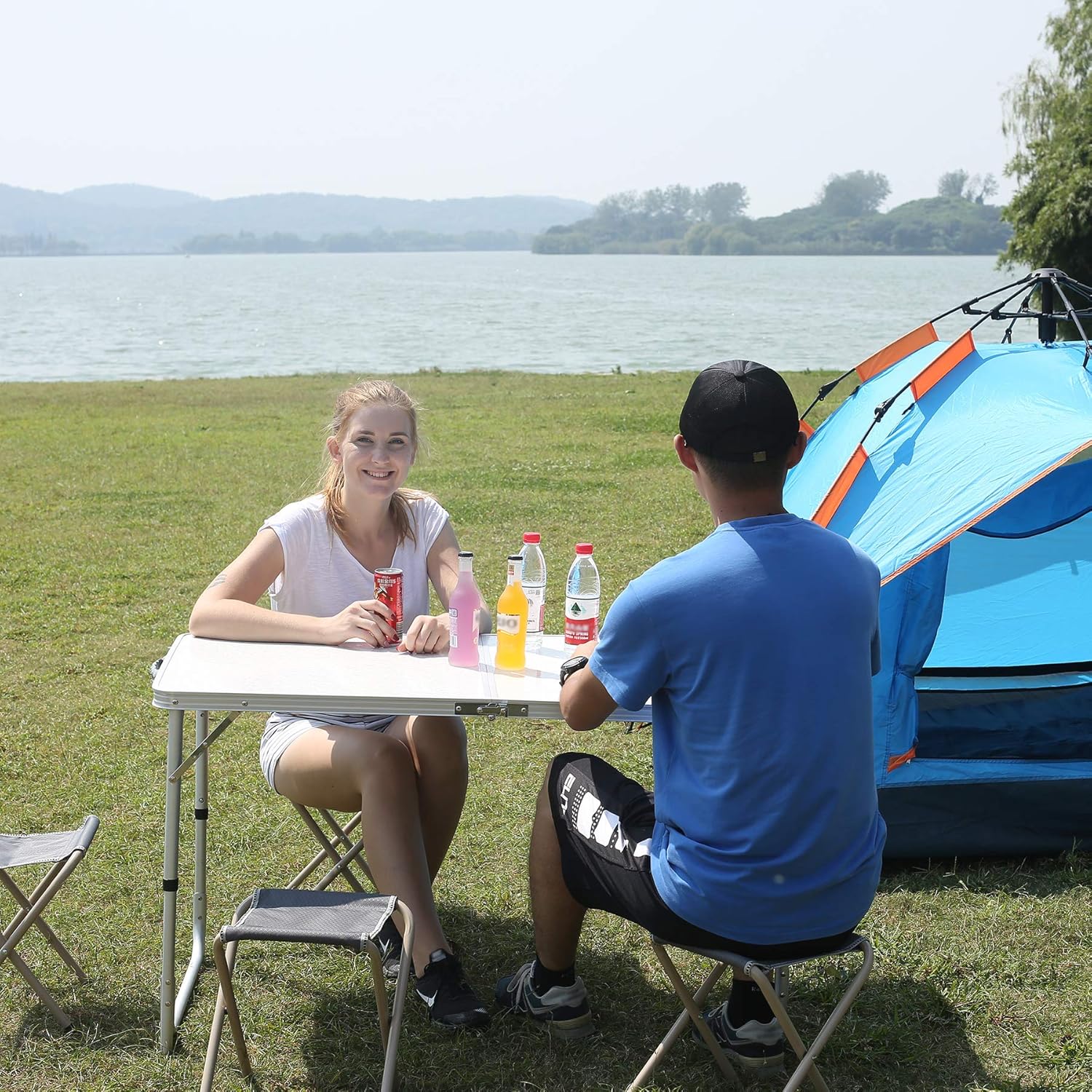 REDCAMP Folding Camping Table, 4ft Portable Aluminum Outdoor Folding Table Camp Table Adjustable Height Lightweight for Picnic Cooking Beach