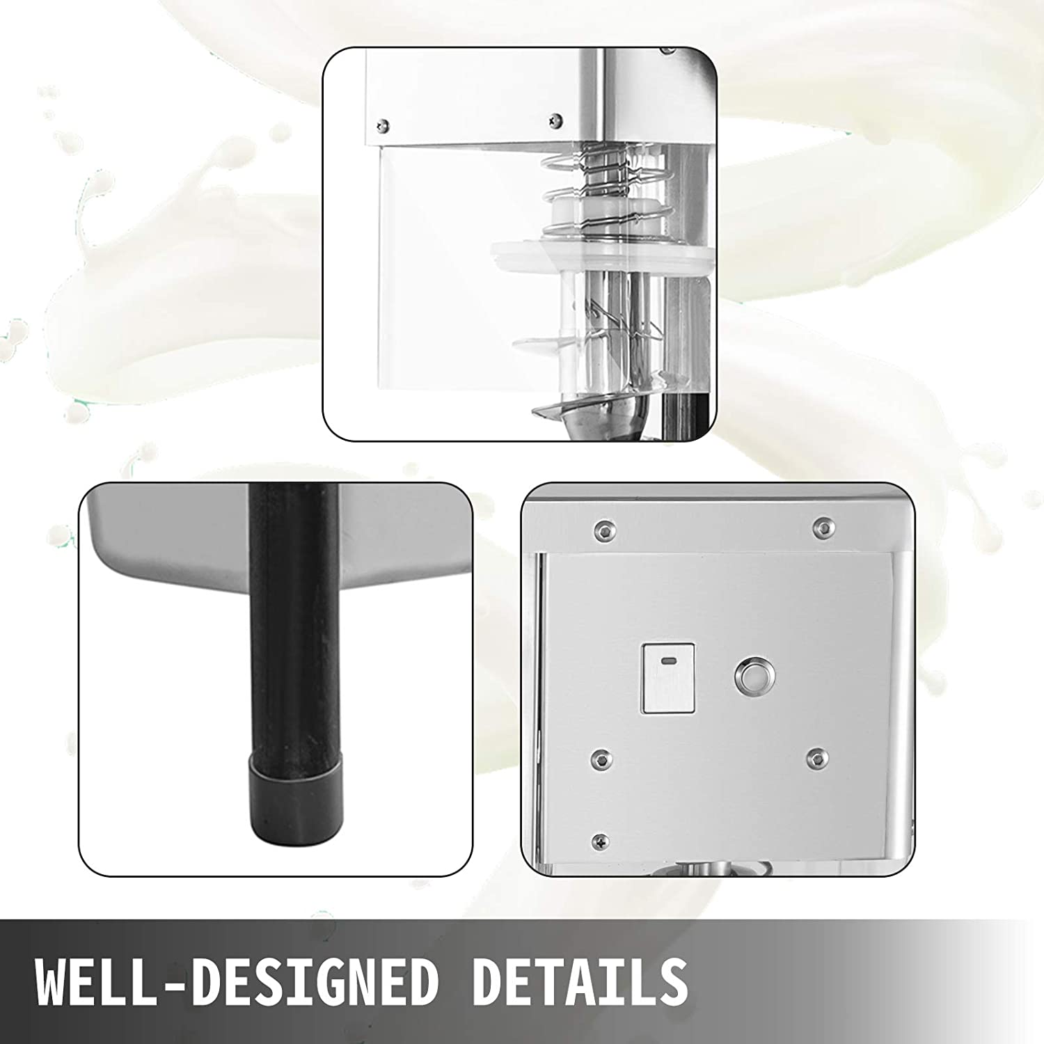 Vevor  110V Frozen Yogurt Blending Machine, Yogurt Milkshake Ice Cream Mixing Machine 304 Stainless Steel Construction - 750W