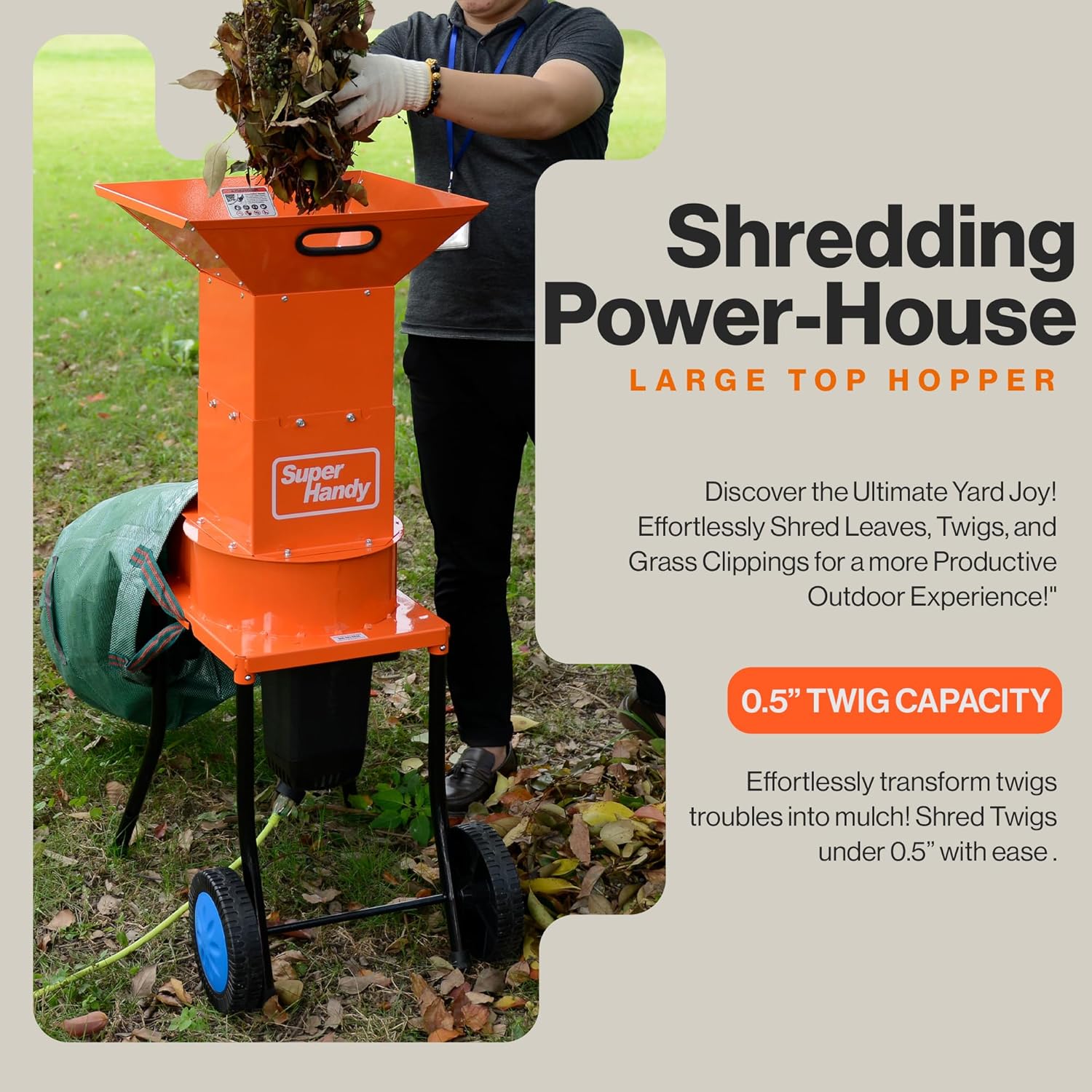 SuperHandy Leaf Mulcher Shredder Electric Green and Waste Management Heavy Duty 120V AC 11" Inch Cutting Blade .5" Inch Cutting Capacity for Leaves, Grass, & Clippings