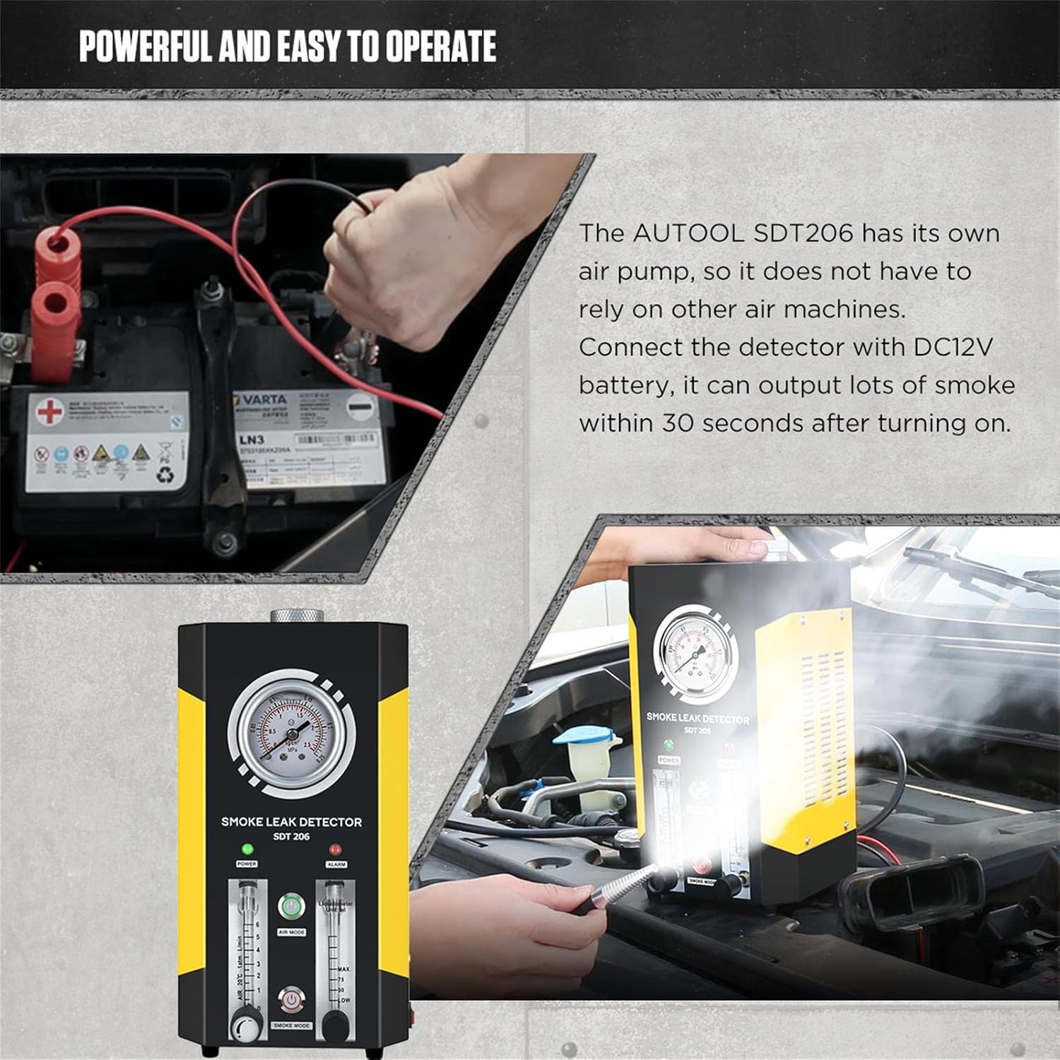 VKALTUL Automotive Smoke Machine Leak Detector EVAP 12V Car Pipe System Smoke Tester with Adjustable Flow Meter for Vehicles Motorcycles