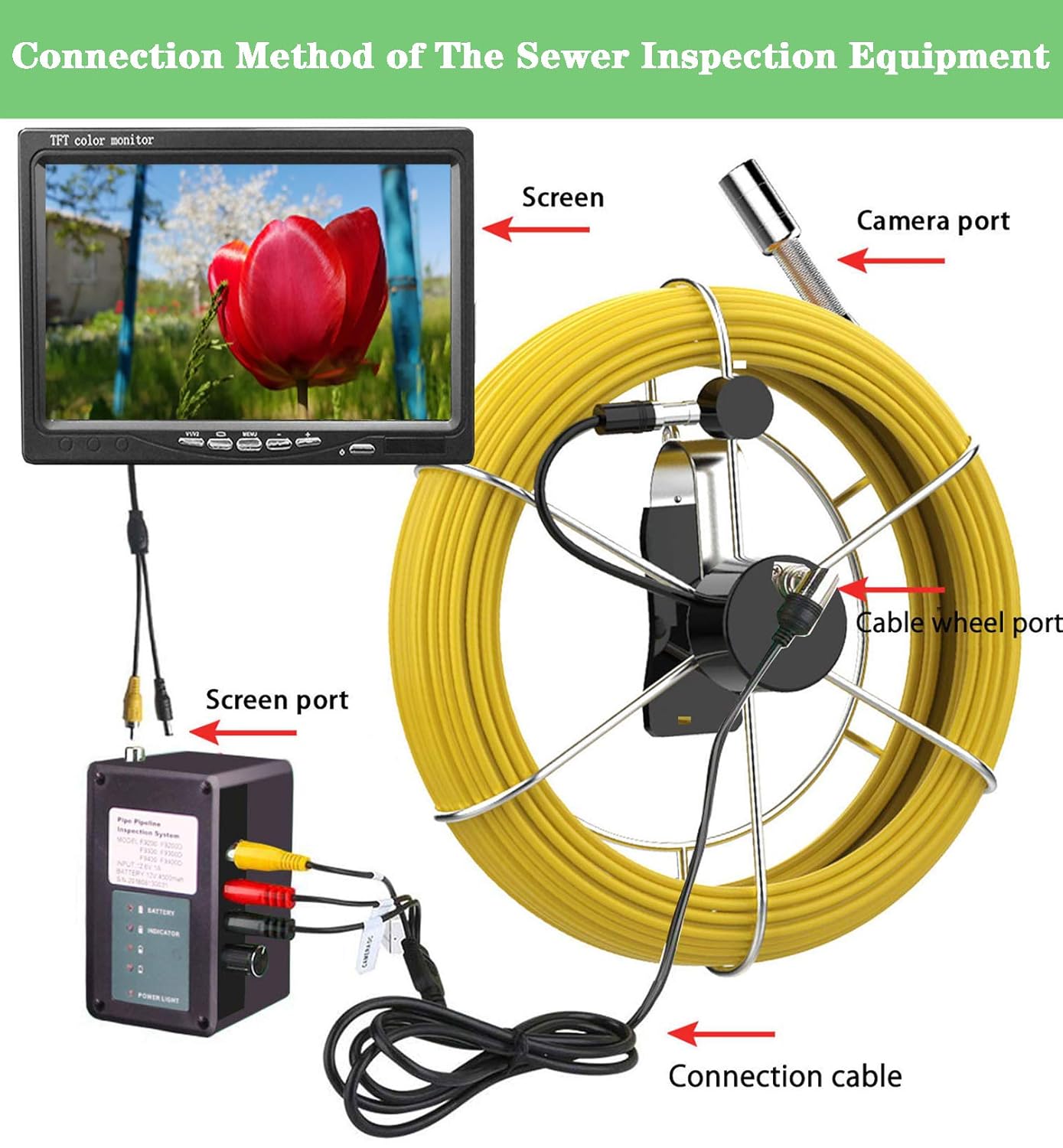 Sewer Inspection Camera 100FT with DVR Plumbing Pipe Snake Cam Chimney Video Inspection Equipment 7 Inch LCD Monitor Waterproof IP68 with DVR (8GB SD Card)