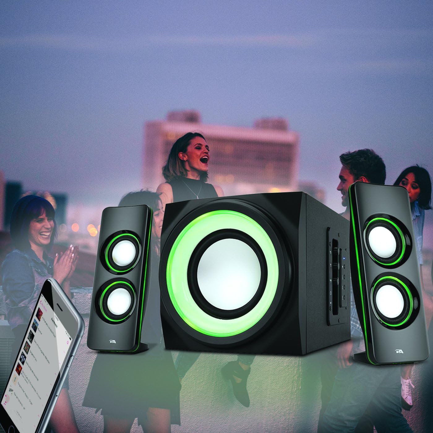 Cyber Acoustics Bluetooth Speakers with LED Lights &ndash; The Perfect Gaming, Movie, Party, Multimedia 2.1 Subwoofer Speaker System (CA-SP34BT)