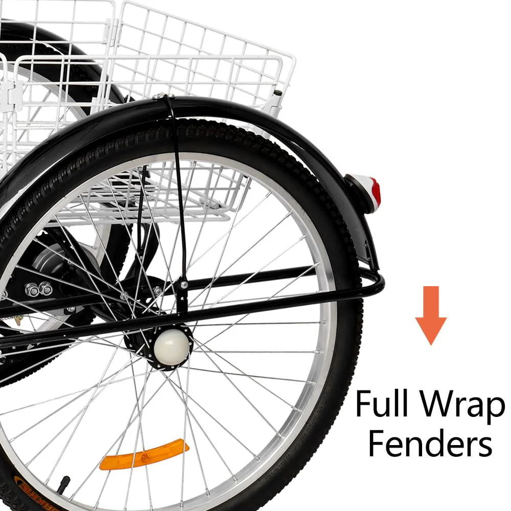 OverPatio Adult Tricycle 7 Speed, 24 Three Wheel Bikes, for Seniors, Adults, Women, Men, Black