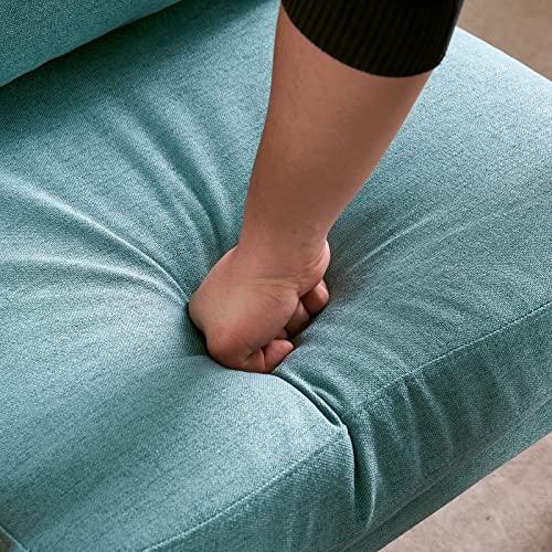Bonnlo High Back Linen Beige Mid Century Modern Accent Chair, Soild Wood Padding Lounge Armchairs Side Sitting Chairs for Living Room, Bedroom, Guest Room