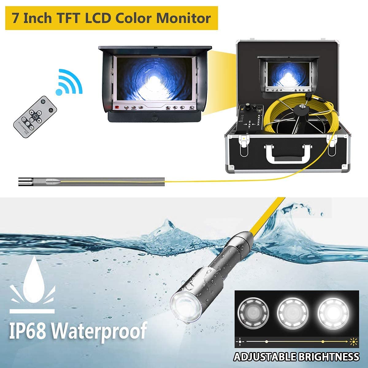 Sewer Camera with Locator, Anysun 165ft Inspection Camera with 512Hz Sonde Transmitter and Receiver Plumbing Camera Snake with DVR and 7 LCD Monitor IP68 Waterproof Pipe Inspection Camera(165ft/50m)