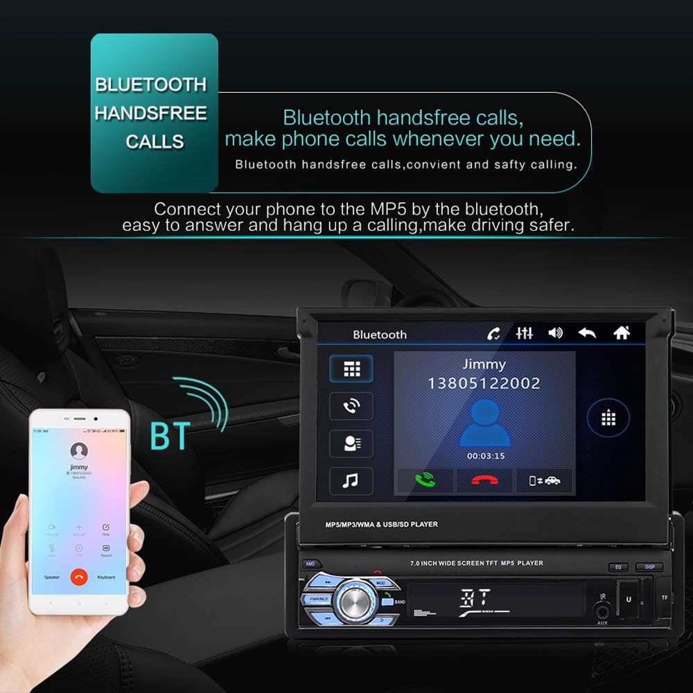 Single din Touchscreen car Stereo with Bluetooth 7 Flexible Car Radio with FM Radio Mirror Link USB/SD Card AUX Input Car Stereo Receiver