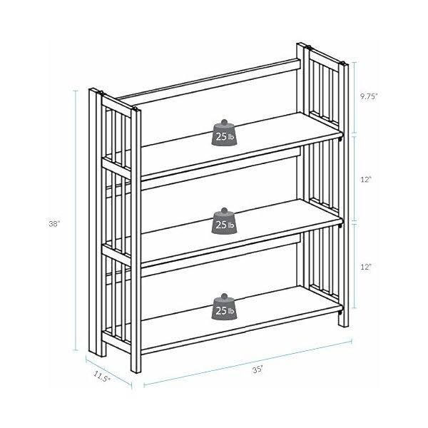 Casual Home 3-Shelf Folding Stackable Bookcase 27.5x22 Wide-Walnut