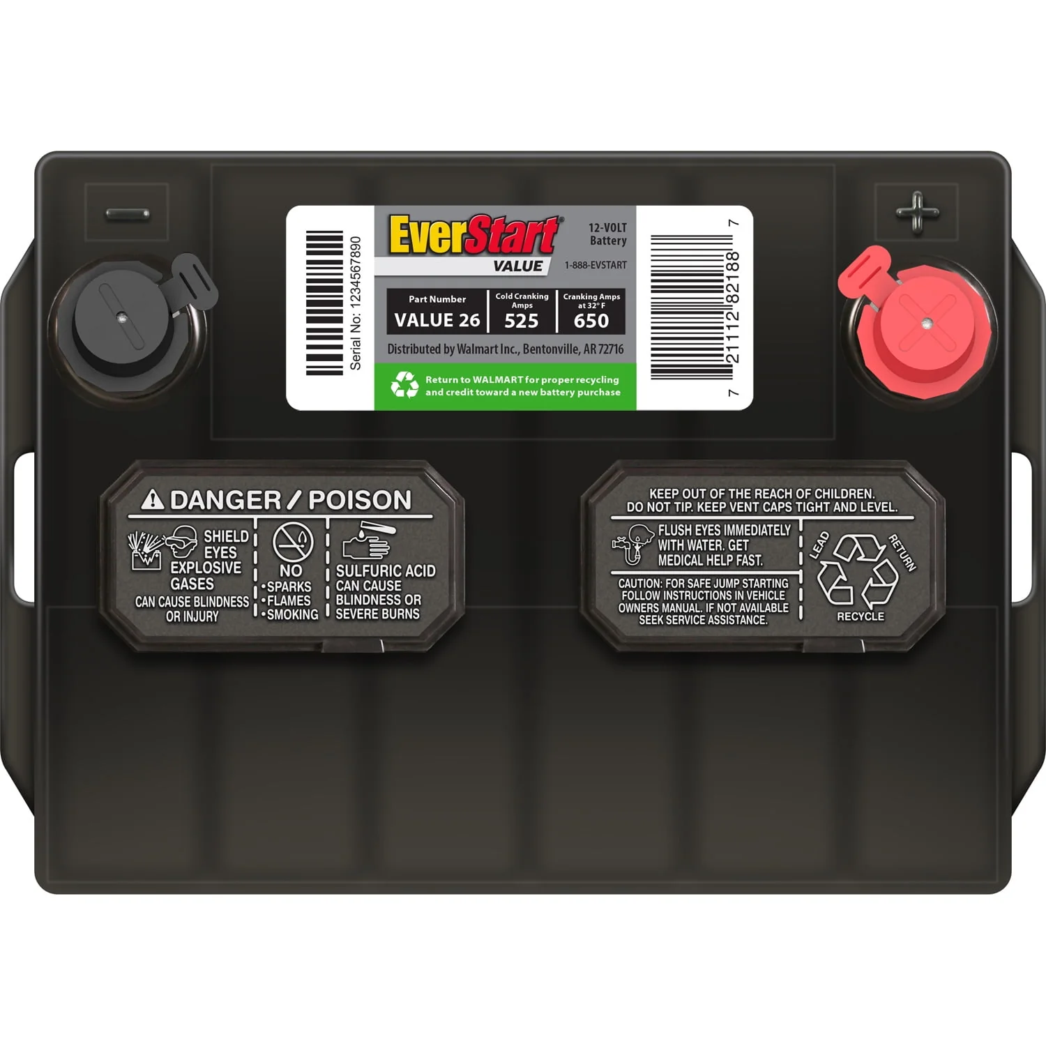 EverStart Value Lead Acid Automotive Battery, Group Size 26 12 Volt, 525 CCA