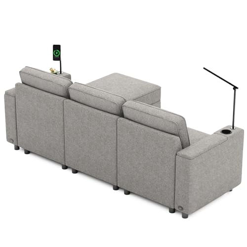 Multifunctional Sleep Sofa Bed,Modular Sectional Sofa, Couches for Living Room with Storage, Armrest with Power Grommet and Cup Holder, Wireless Charging Stand & LED Light Included