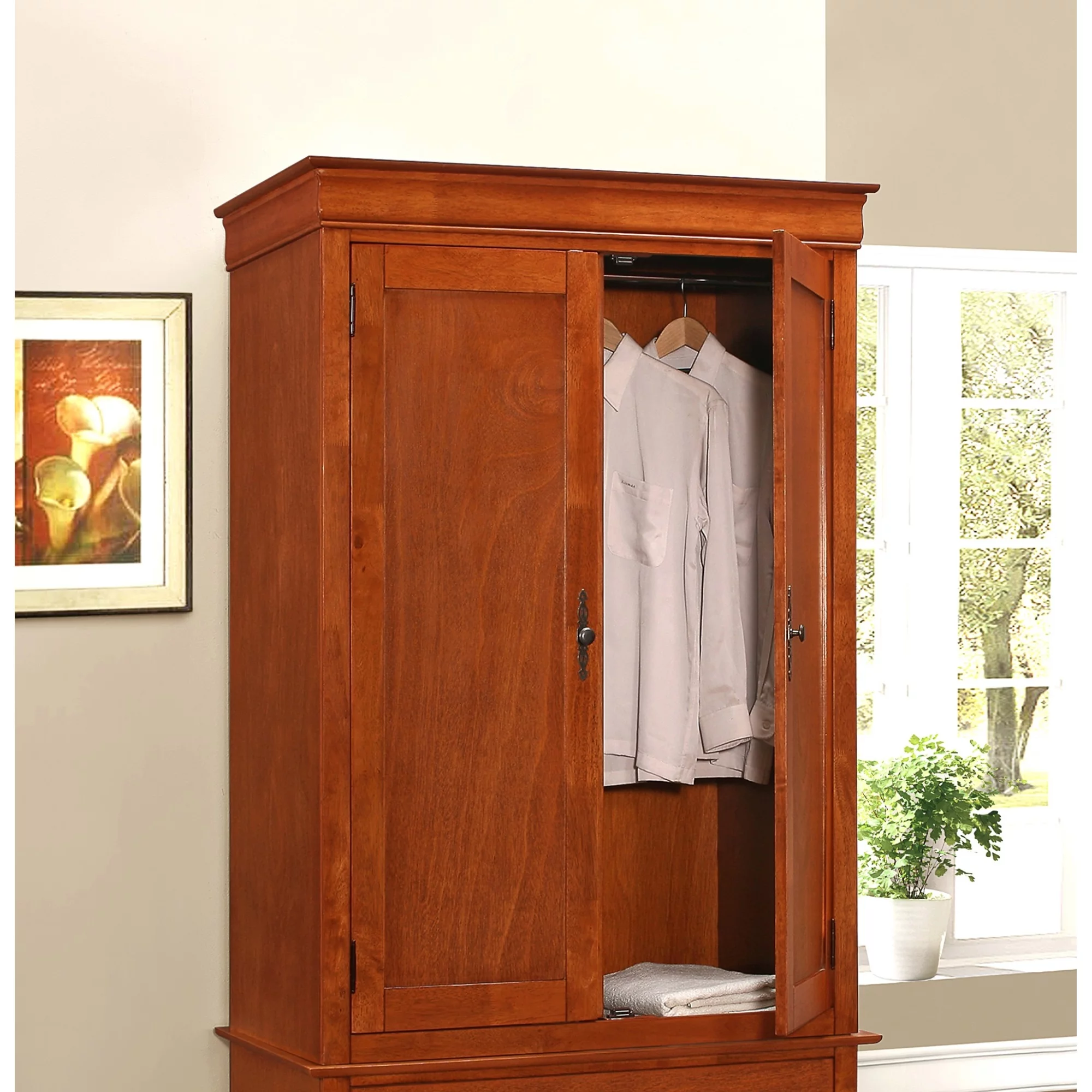 Passion Furniture  78 x 24 in. Louis Phillipe Traditional Armoire, Oak