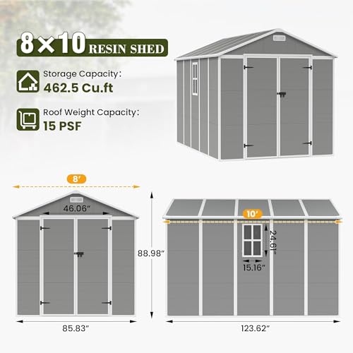 UDPATIO Outdoor Storage Shed 6 x 6 FT, Resin Garden Sheds with Floor Plastic Patio Outdoor Storage Shed with Lockable Door for Tool, Bike, Garbage Gray White