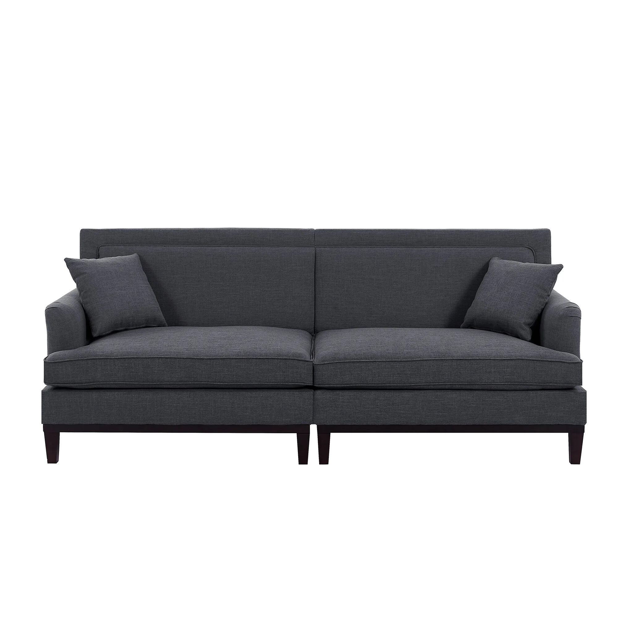 Country Grey Sleeper Loveseat w/ 2 Throw Pillows, Armrest Wrinkles Straight Row Couch, Recliner Sofa with Removable Cushions