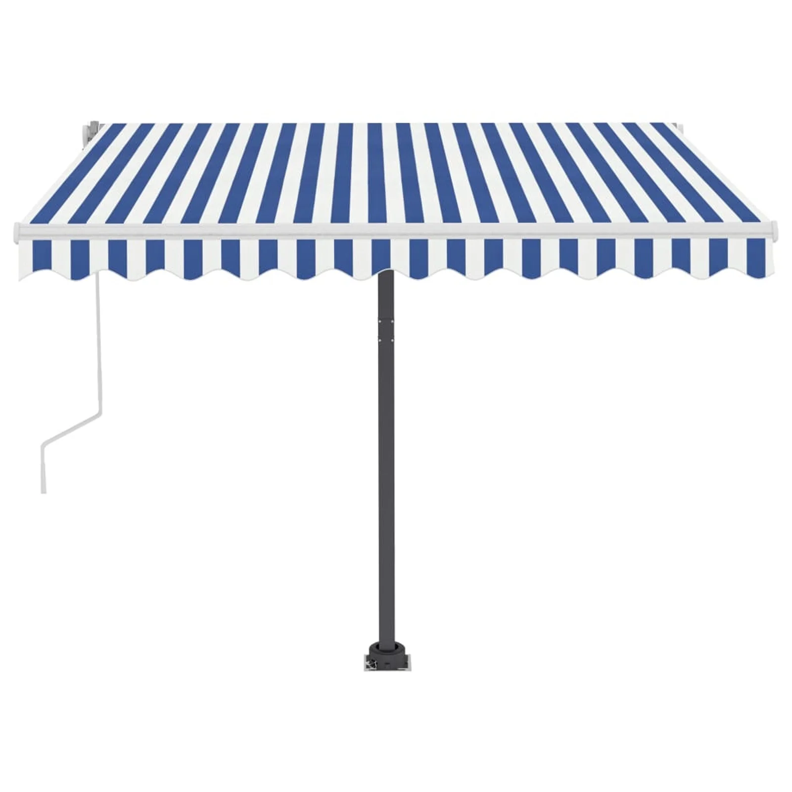 Dcenta Freestanding Manual Retractable Awning with Base Outdoor Canopy Sunshade Shelter Blue and White for Patio, Balcony, Backyard, Garden, Deck 118.1 x 98.4 Inches (W x H)
