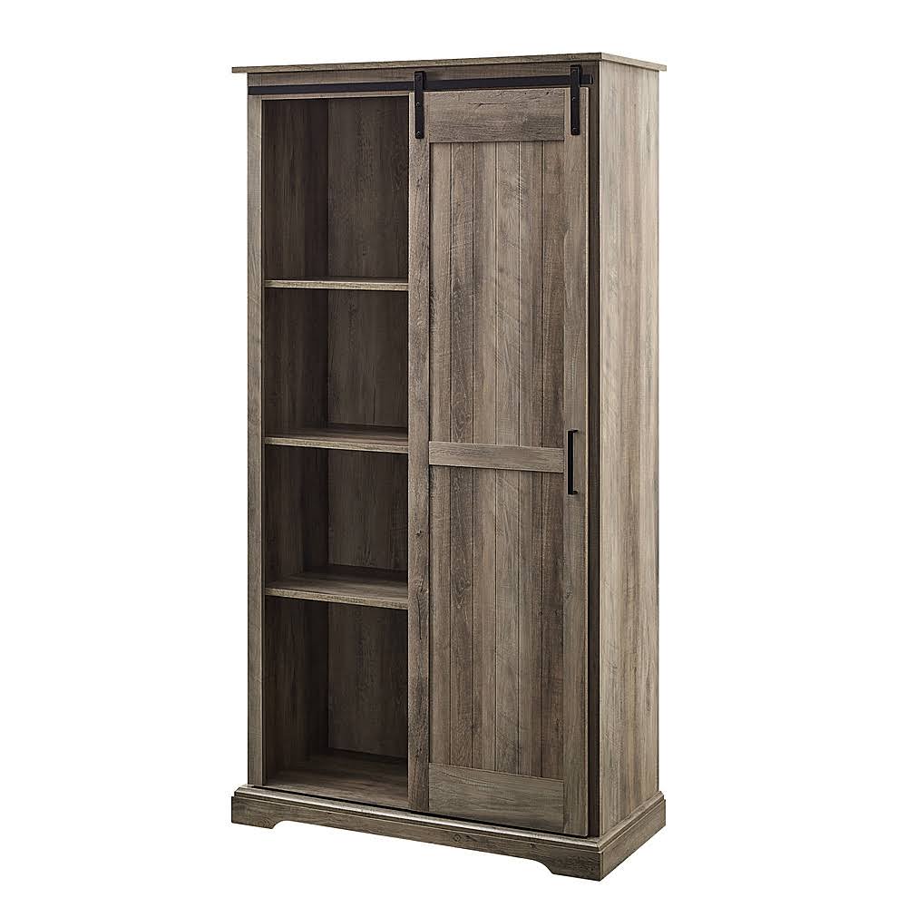 Walker Edison - 68” Modern Farmhouse Sliding Door Storage Cabinet - Grey Wash