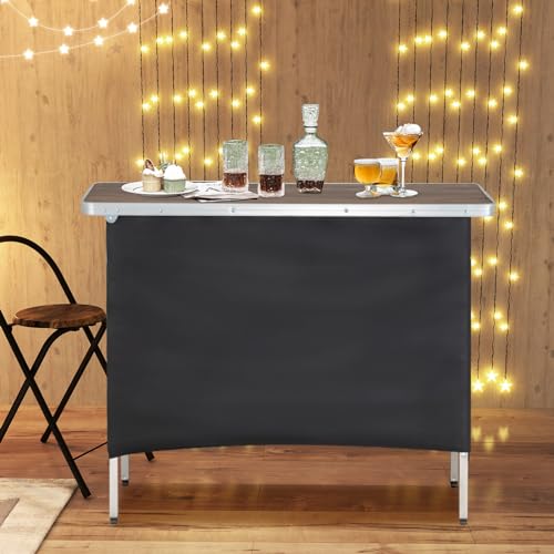 COSTWAY Portable Bar Table for Events, Foldable Pop-Up Bar with Carrying Bag, Collapsible Checkout Counter, 43.5” x 15” x 34.5” Mobile Bartending Station for Party, Craft Fair (2, Brown)
