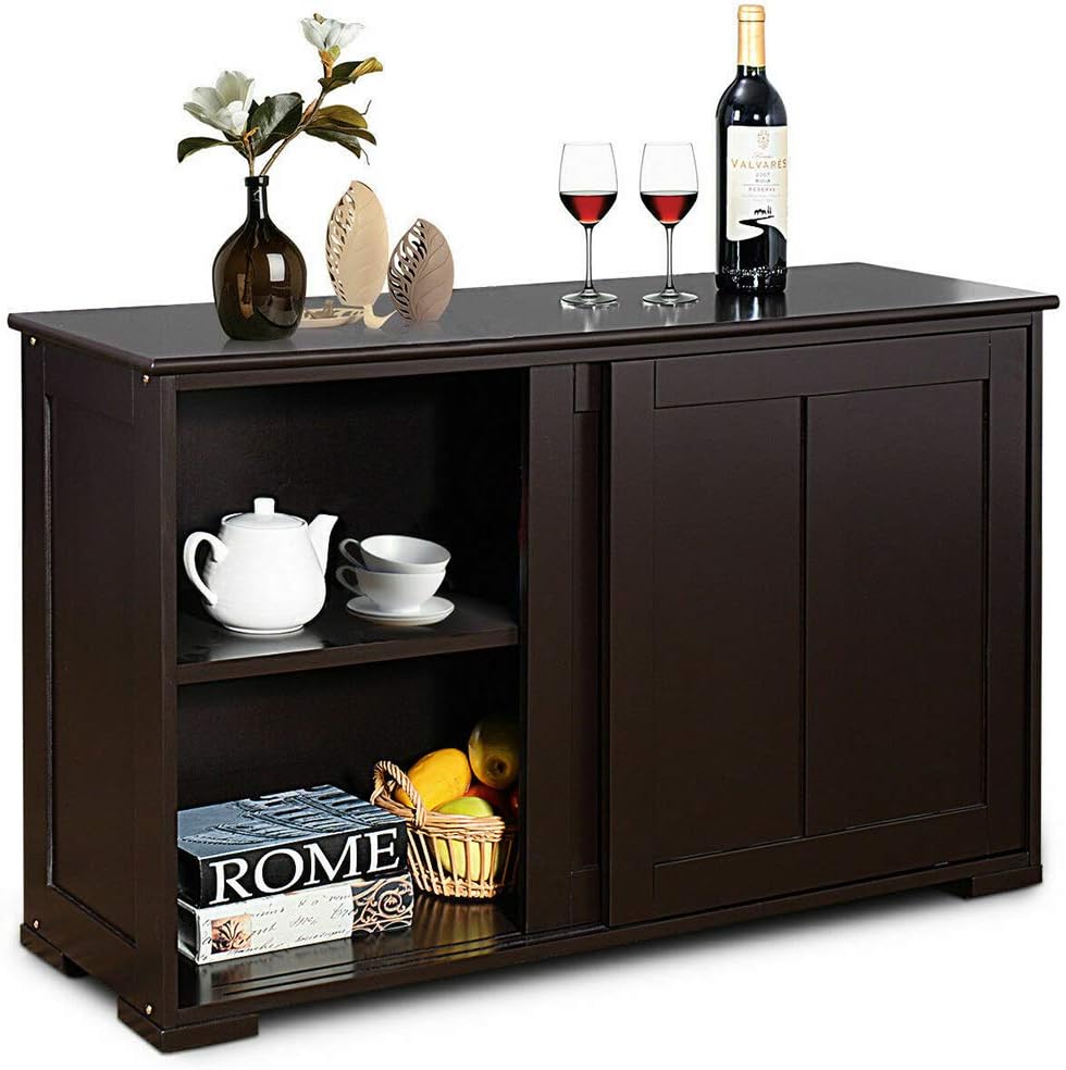 Dark Brown Kitchen Storage Cabinet Sideboard Buffet Cupboard Wood Sliding Door Pantry New MDF 42" L × 13" W × 23.5" H of Set