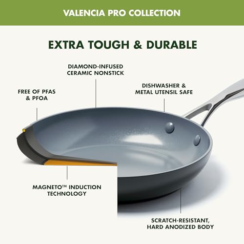 GreenPan Valencia Pro Hard Anodized Healthy Ceramic Nonstick 11" Everyday Frying Pan Skillet with 2 Handles and Lid, PFAS-Free, Induction, Dishwasher Safe, Oven Safe, Gray