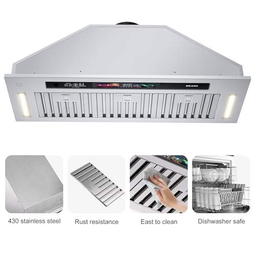 BRANO Insert Range Hood, 900 CFM Voice Control Kitchen Hood Stove Hood Vent with Touch Control, Gesture Sensing Touchless Control, 4-Speed Fan, Convertible Ducted/Ductless