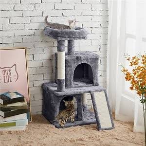 Yaheetech 35.8-in Plush Cat Tree u0026 Condo, Dark Gray