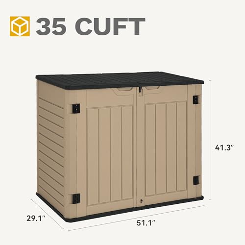 DWVO Outdoor Weather-Resistant Horizontal Storage Shed, 35 Cu Ft Capacity, Lockable and Waterproof, Suitable for Storing Garden Tools, Light Gray