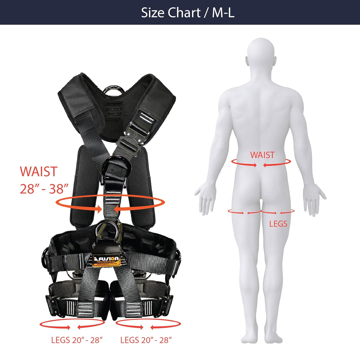 Fusion Climb Tac GT Tactical Full Body EVA Padded Heavy Duty Adjustable Zipline Harness 23kN M-L Black