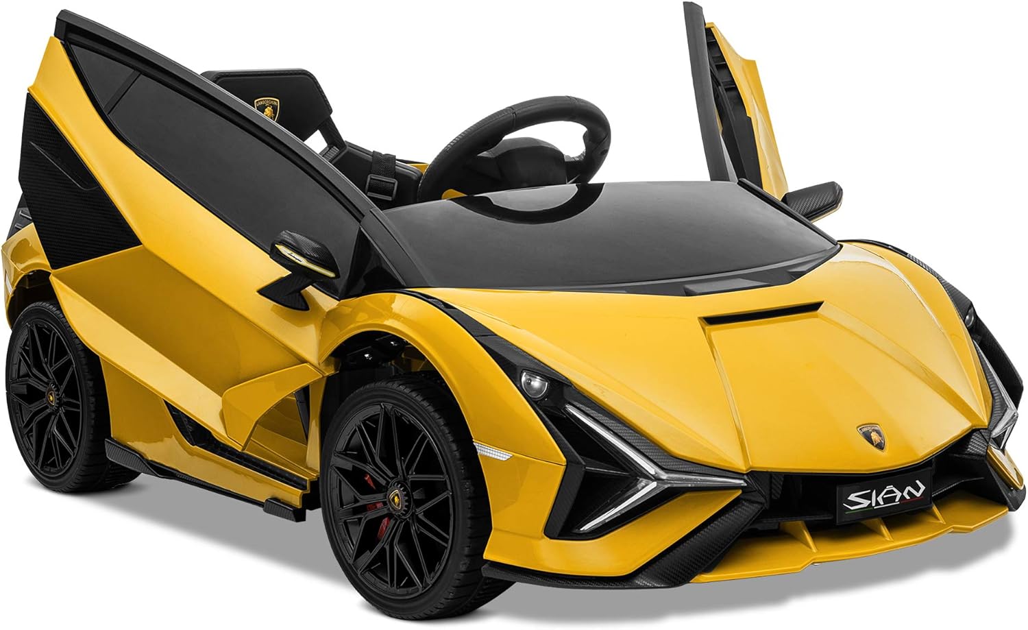 Kidzone Kids 12V Electric Ride On Licensed Lamborghini Sian Roadster Motorized Toy Car with Remote Control, Wheels Suspension, LED Lights & Music – Green with Gold Rim