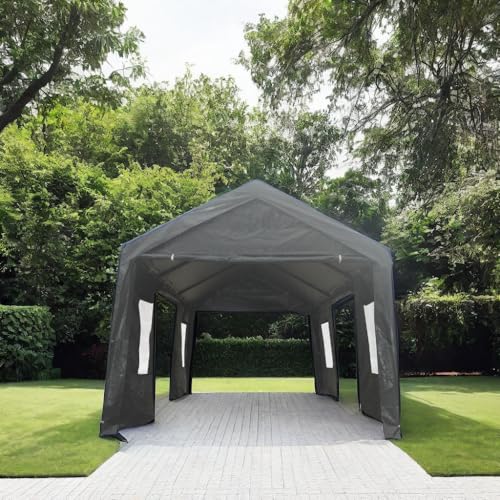 CarPorts 10x20 Heavy Duty Portable Carport Canopy with Sidewalls, Outdoor Large Garage Storage Shed Waterproof Tents for Vehicles Car Truck Boat SUV Shelter, Grey