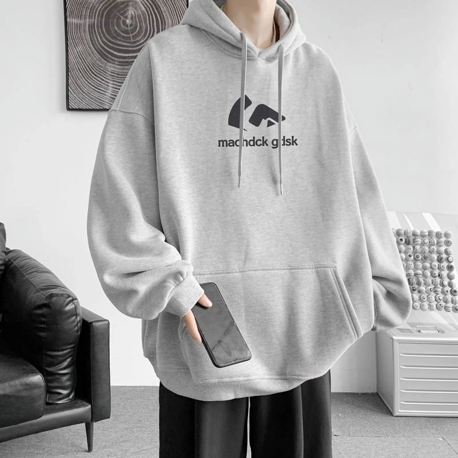Spring And Autumn Hip Hop Hooded Sweatshirt Men'S Trendy Loose Casual Jacket Beige Apricot 4Xl