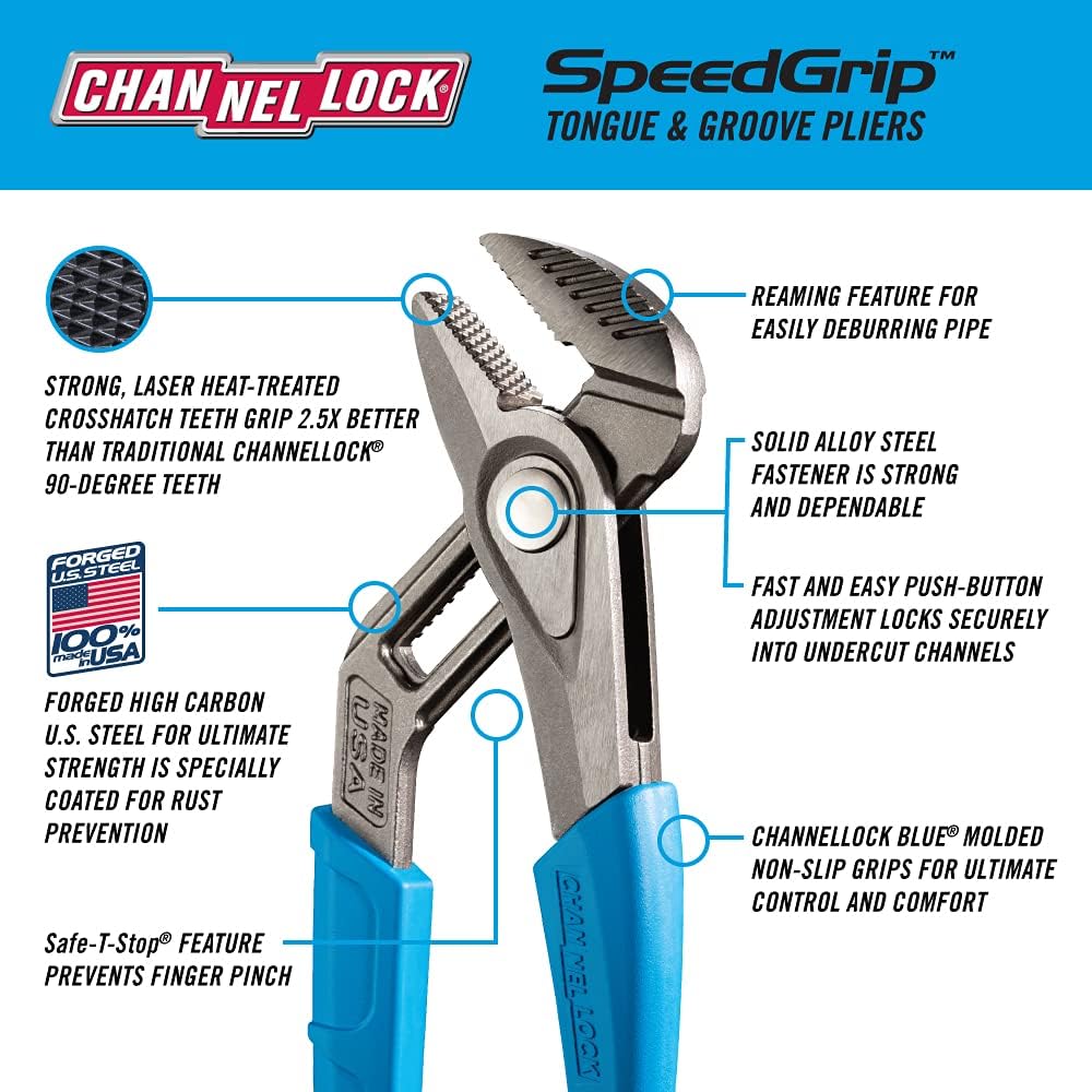 CHANNELLOCK GS-1X 2pc SPEEDGRIP Tongue & Groove Pliers Set | Made in USA | Forged High Carbon Steel Pack of 2