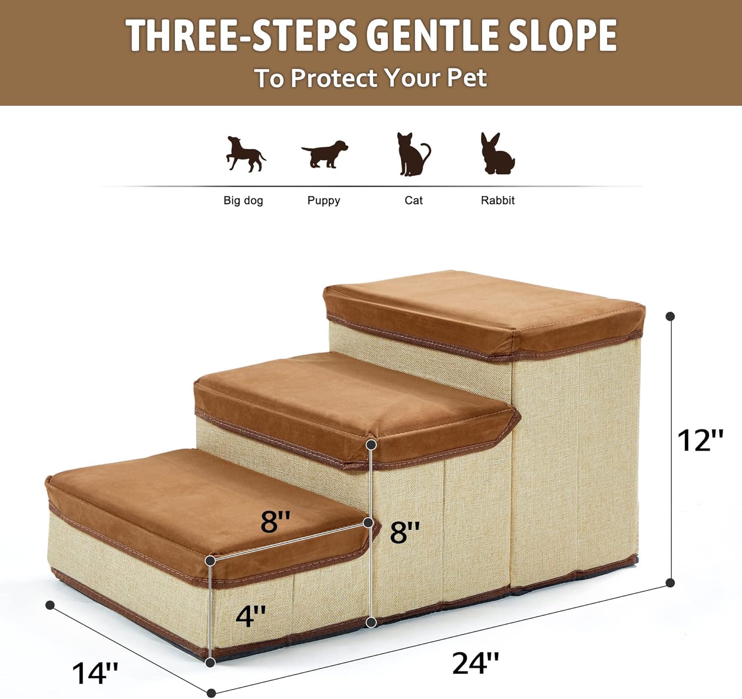 INRLKIT 3-Tier Pet Stairs, Foldable Dog Steps Dog Stairs/Ramps/Ladder for Beds Sofa, Pet Stairs for Older Dogs, Cats, Puppies, Injured Dogs, Small Dogs(Grey)