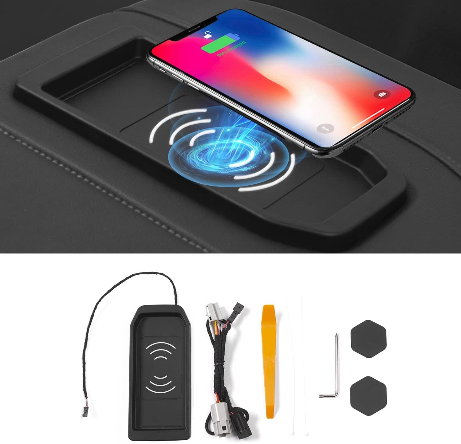Xipoo Fit Chevrolet Silverado GMC Sierra Wireless Charger Tray Center Console 15W Fast Wireless Phone Charging Pad for 2019-2022 Chevy Silverado Accessories(Fit Full Console Upgraded, 2019-2022)