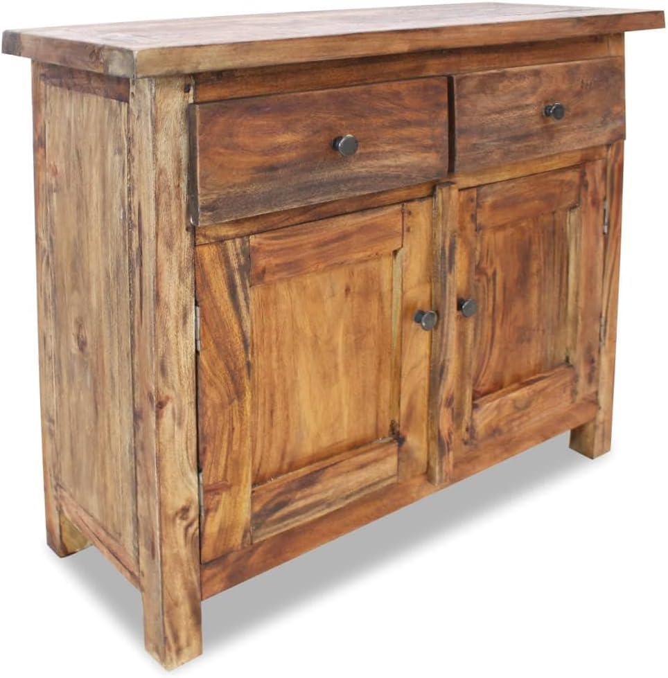 Farmhouse Style Rustic Sideboard - Reclaimed Solid Wood Console Table for Narrow Storage Cabinet - Vintage Charm and Elegance in Reclaimed Wood Furniture-Brown