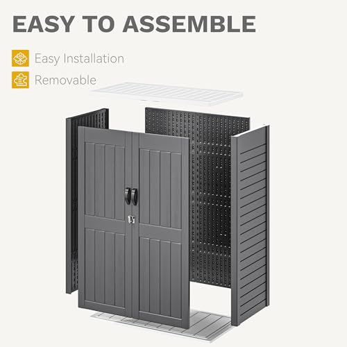 DWVO Outdoor Weather-Resistant Horizontal Storage Shed, 35 Cu Ft Capacity, Lockable and Waterproof, Suitable for Storing Garden Tools, Light Gray