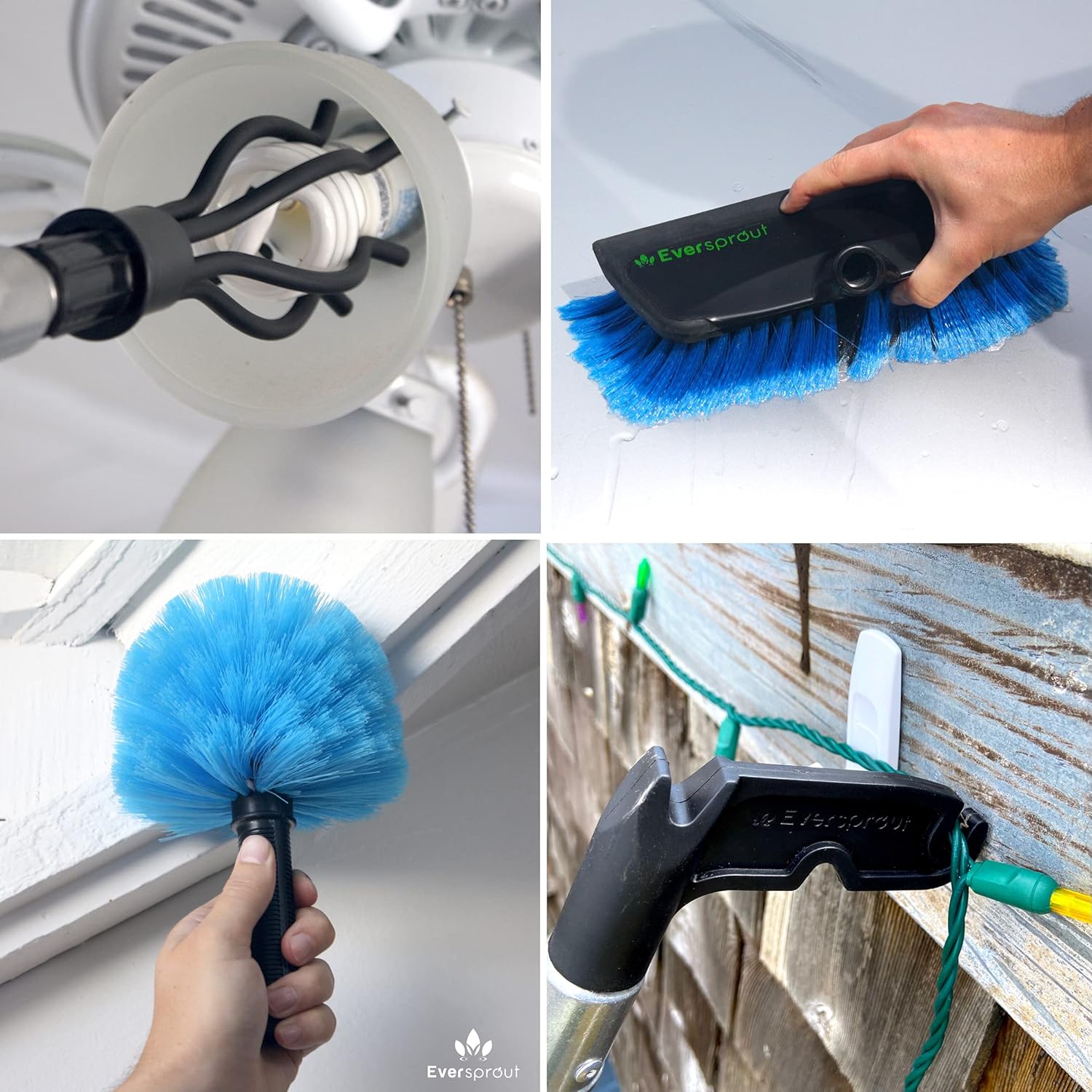 EVERSPROUT 7-to-20 Foot Extension Pole Total Kit (25+ Ft Reach) | Telescopic Pole, Scrub Brush, Light Bulb Changer, Hook, Swivel Squeegee, 3x Microfiber Dusters (Cobweb, Flexible Ceiling Fan, Feather)