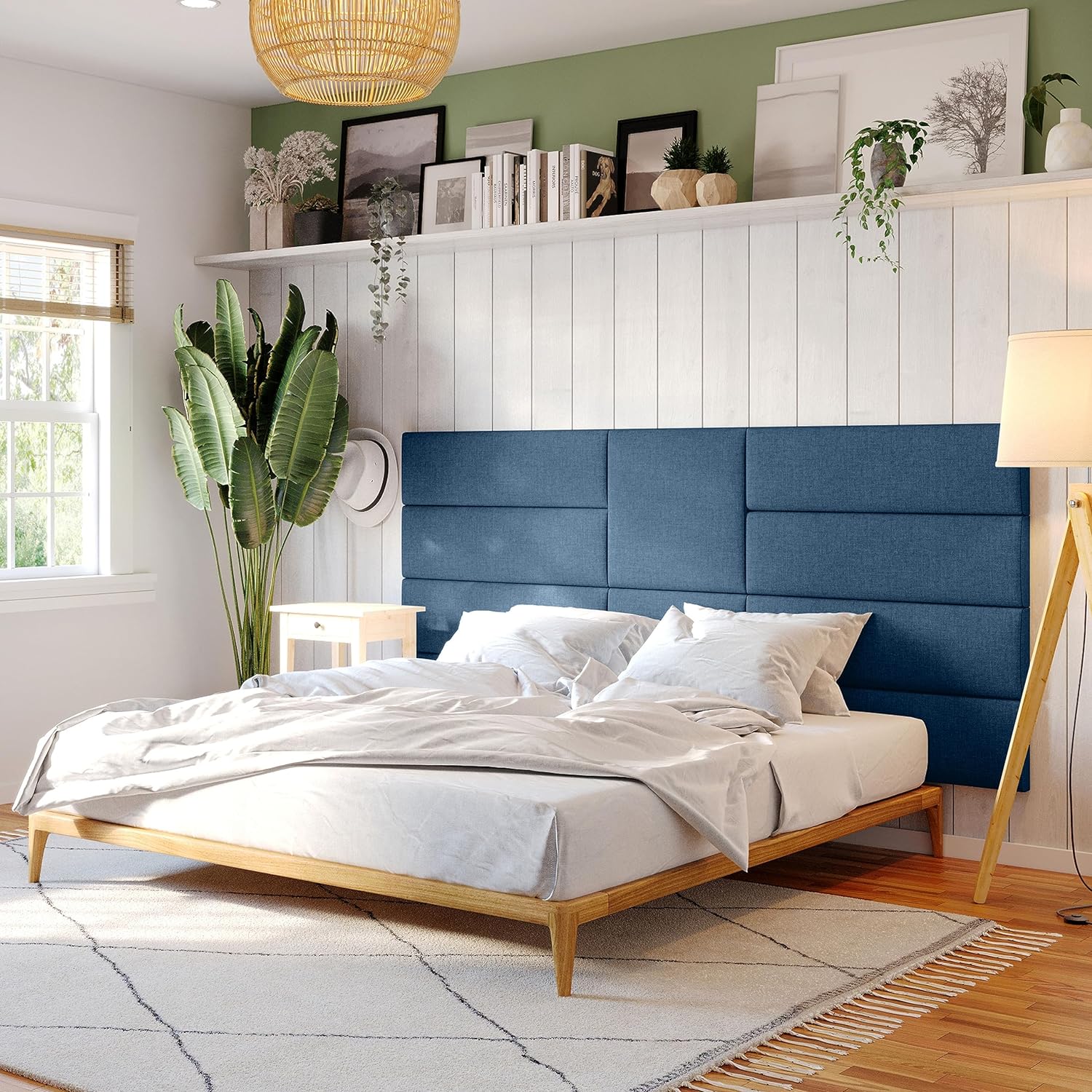 Panelist Modern Padded Headboard- Wall Mounted Panel (22.5" X 22.5") - Microvelvet Petrol Blue