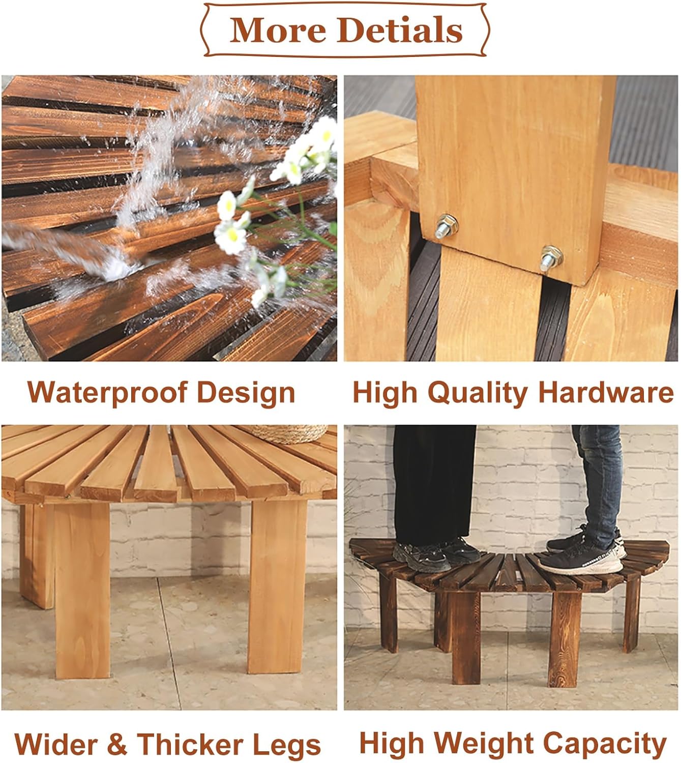 Outdoor Half Round Bench, Solid Wood Curved Benches, Semi Circle Wrap Around Tree Seating, Garden/Patio/Park/Lawn Natural Furniture Seat