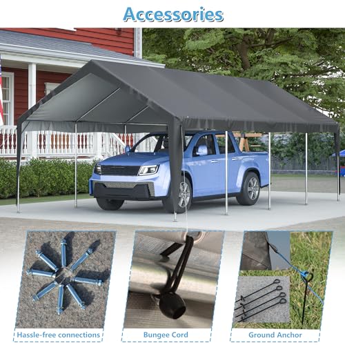 Carport 20x12ft,2in1 Kit Car Canopy Portable Garage,Heavy-Duty Waterproof & UV Protected,Car-Port with Roll-up Ventilated Windows & Removable Sidewalls for SUV,Truck,Boat,Tractor,Sand