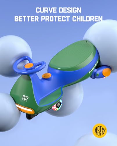 FanttikRide 12V N7 Pro Electric Wiggle Car with Pedal, Rechargeable Battery, CyberWiggle, 2 in 1 Swing Car, 2 Speed, Anti-Rollover, Flashing Wheels, Bluetooth, for Ages 3 and Up, 150 Lbs, Blue