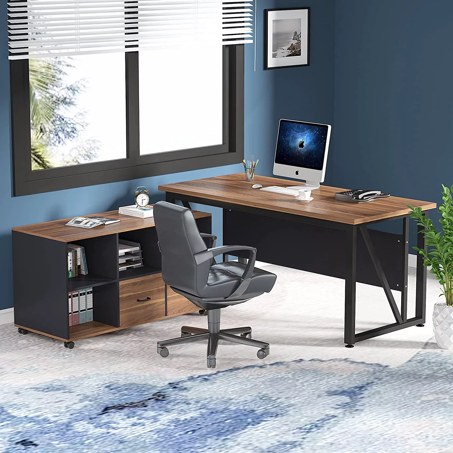 Tribesigns L-Shaped Computer Desk, 55 inches Executive Desk with 43"lateral File Cabinet, Gaming Desk Business Furniture with Drawers and Storage Shelves