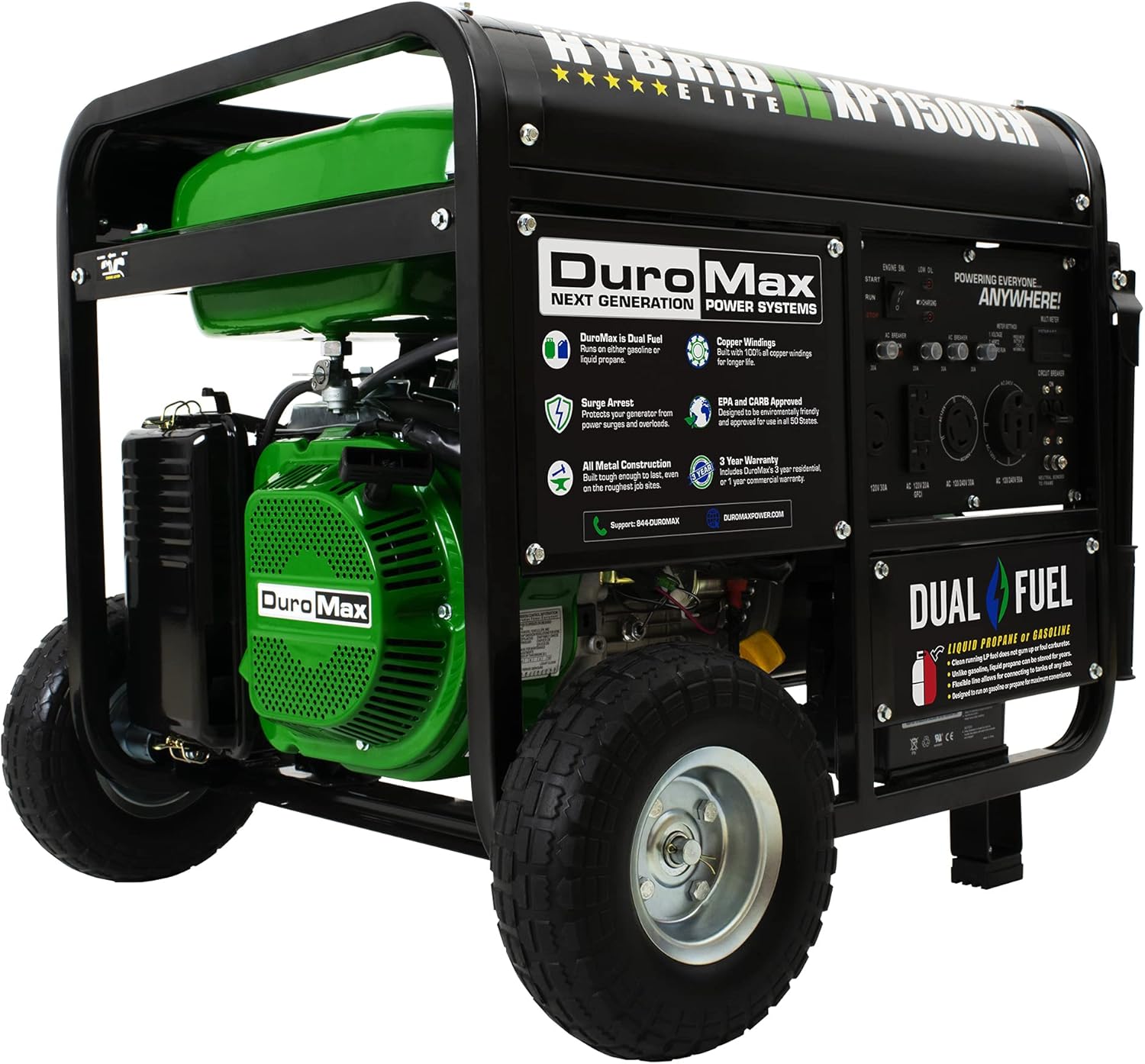 DuroMax XP10000EH Dual Fuel Portable Generator - 10000 Watt Gas or Propane Powered-Electric Start- Home Back Up & RV Ready, 50 State Approved