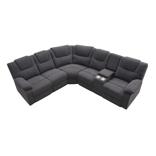 94'' L-Shaped Couch Sectional Sofa Couch, Manual Power Reclining Sectional Couch with LED Light and Storage Box, Velvet Triple Reclining Sofa with Two Cup Holders, Couches for for Living Room