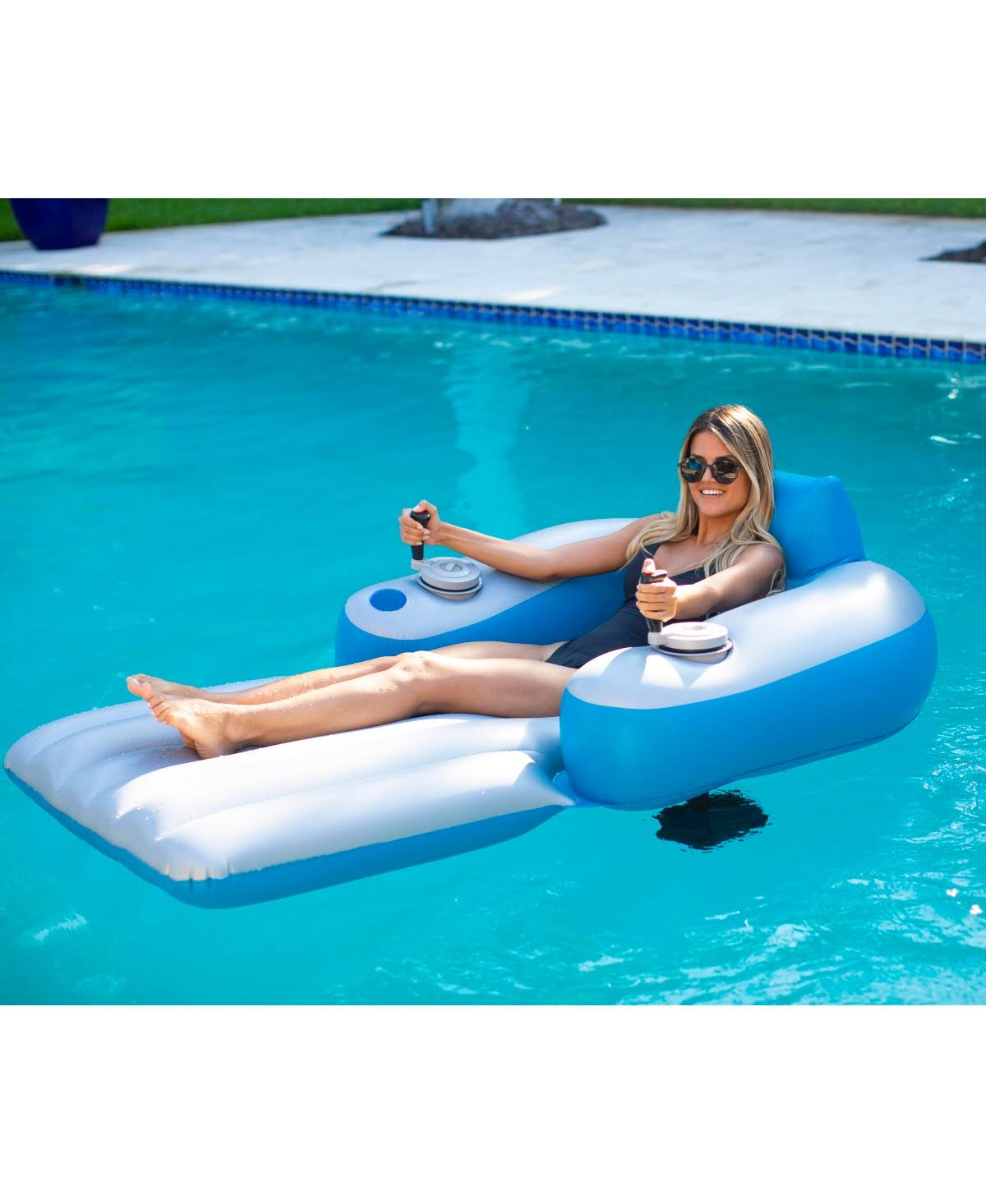 PoolCandy Splash Runner Motorized Swimming Pool Lounger - Grey with Turquoise
