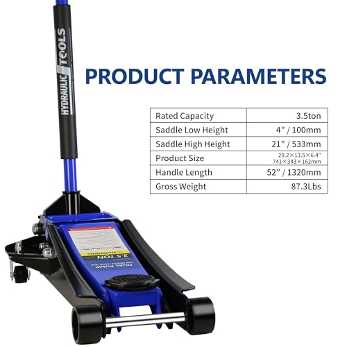 3 Ton Floor Jack, Hydraulic Low Profile Quick Rise Floor Jack with Dual Pump Pistons, Heavy Duty Steel Service Jack Hydraulic Car Jack, 6000 lbs Capacity, Lifting Range 3.3"-18.5"