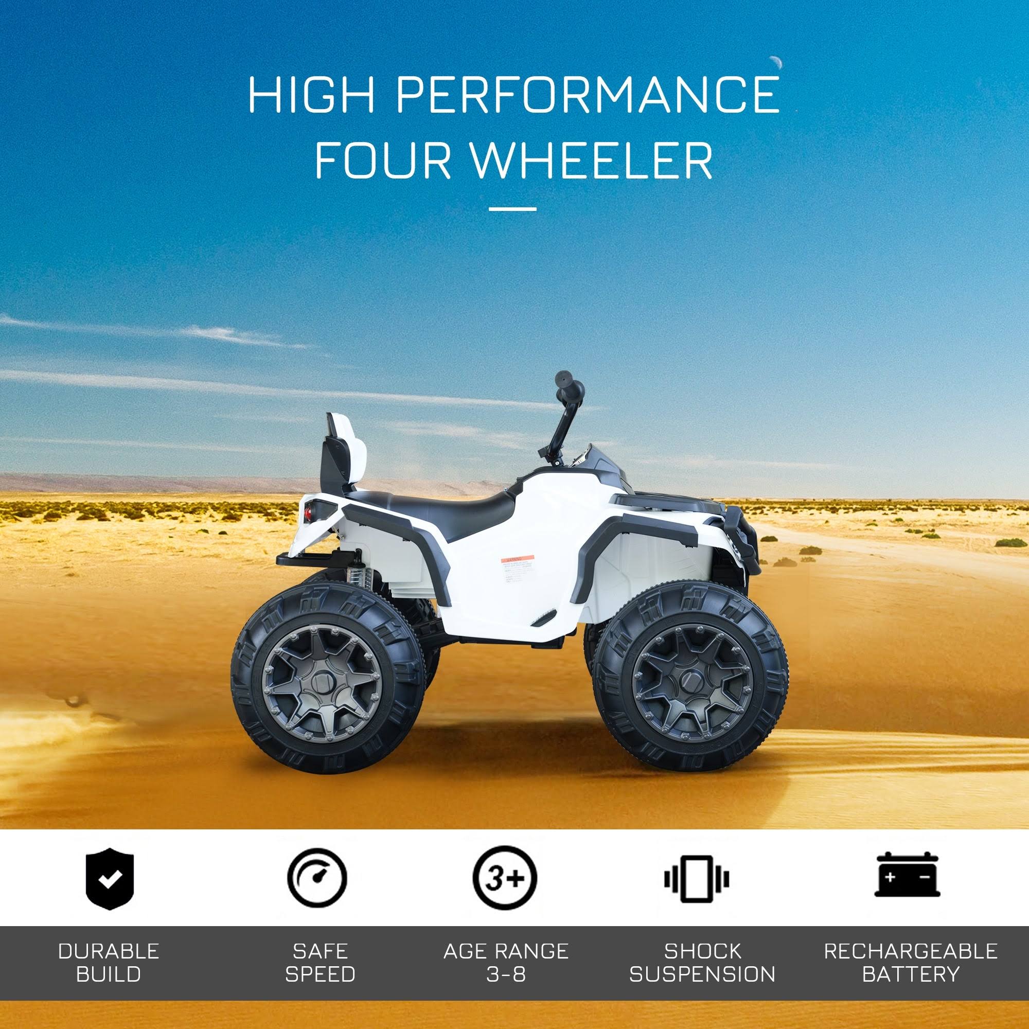 Aosom Kids Ride-On Four Wheeler ATV Car with Real Working Headlights, Music/Radio Player, u0026 Smooth SUSPENSION, Red
