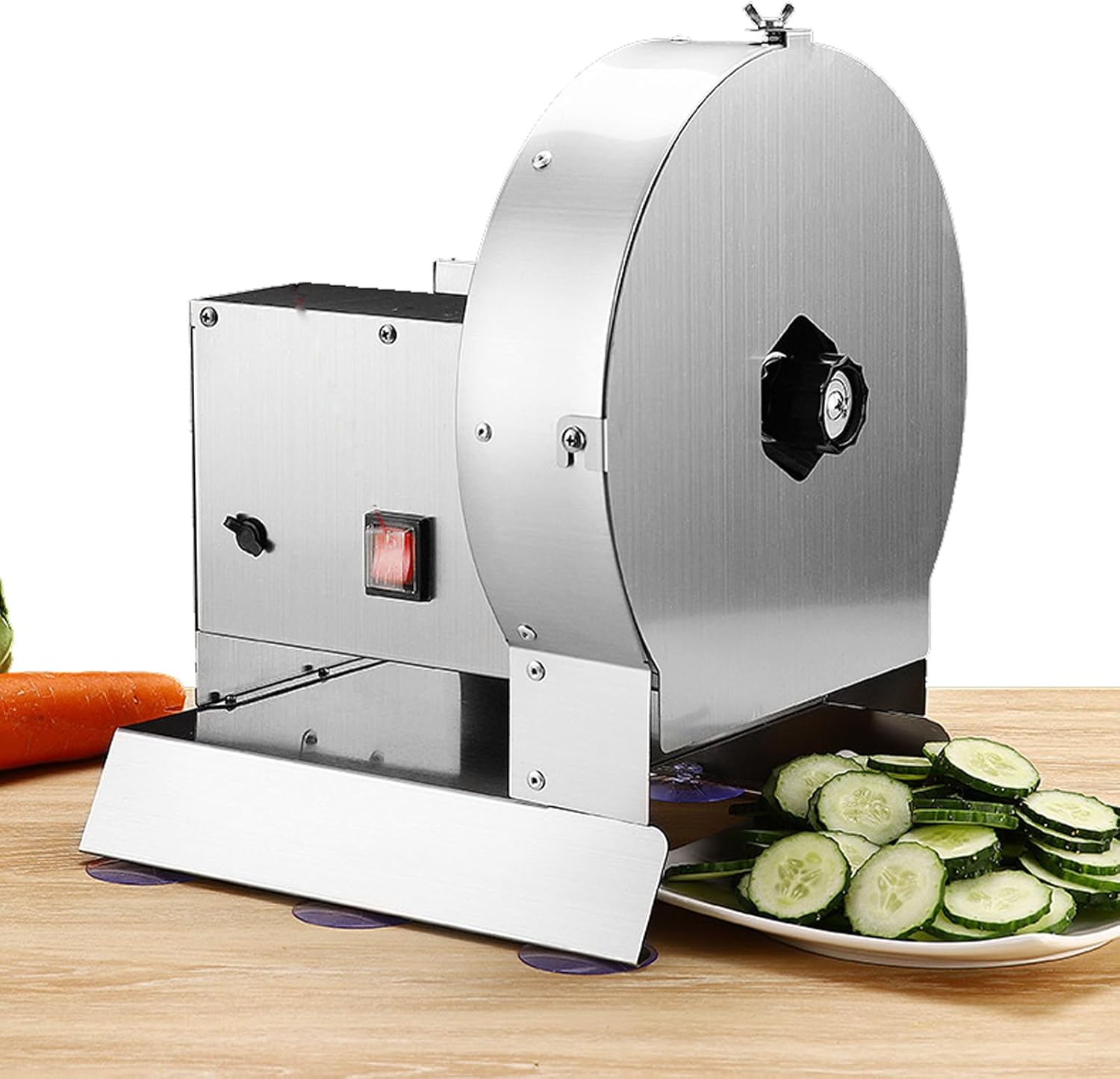 Stainless steel electric slicer, slicer thickness adjustable range 0-12mm, manual automatic integrated fruit and vegetable slicer, one-button start, suitable for fruits and vegetables