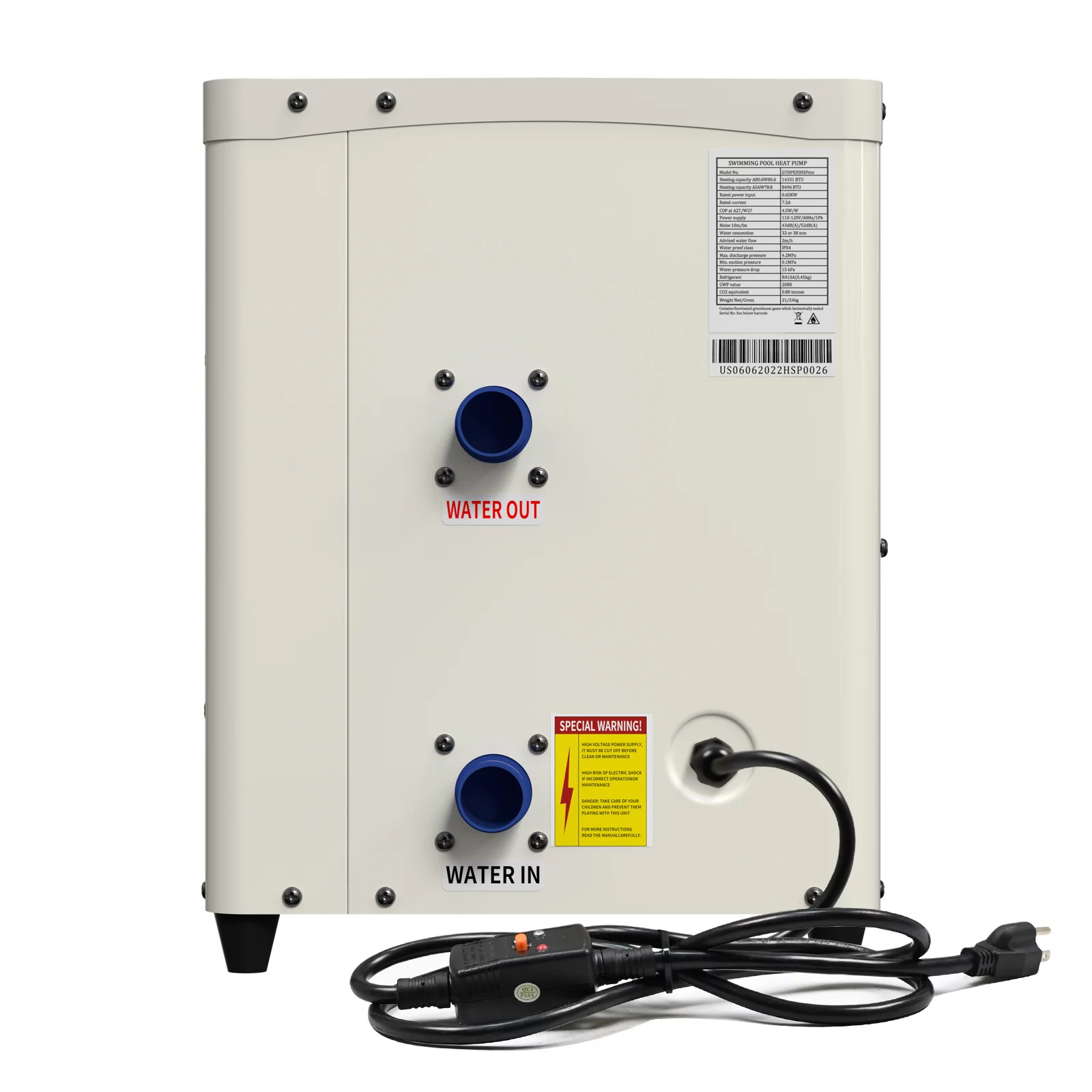 Slsy 14331 BTU Mini Swimming Pool Heat Pump for Above-Ground Pools, Electric Pool Heater with Titanium Heat Exchanger, 110V 60Hz