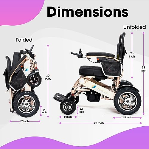 Premium Auto Folding Electric Wheelchair Portable Power Wheel Chair Advanced Mobility Solution for Adult and Senior (1 Battery 15+ Miles Range, Blue)