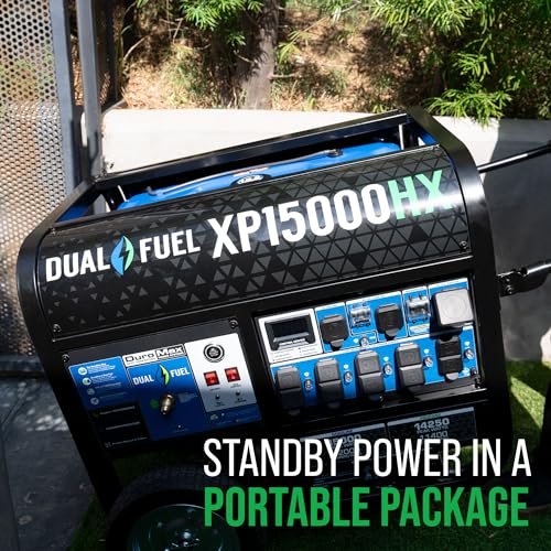 DuroMax XP13000HXT 13,000-Watt 500cc Tri Fuel Gas Propane Natural Gas Portable Generator with CO Alert, Black/Blue